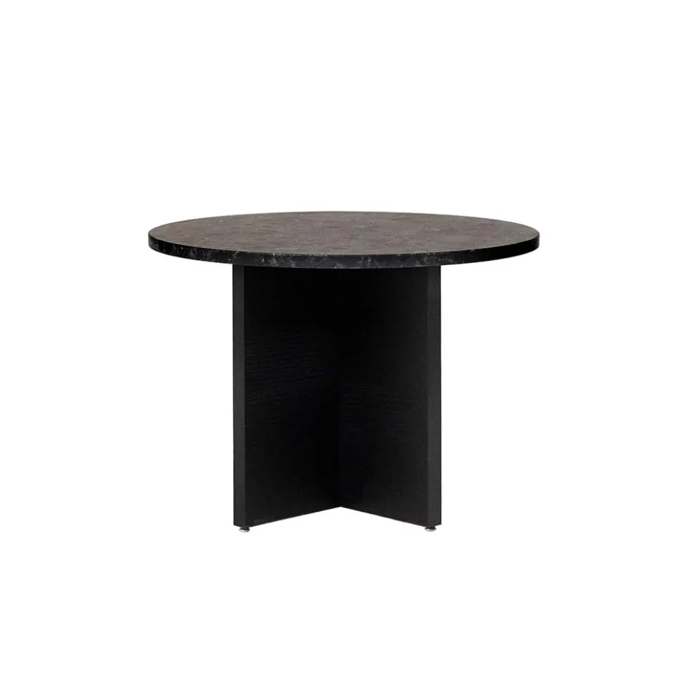 Aston Soffbord Ø65 cm – Granitskiva & svartbetsat underrede
