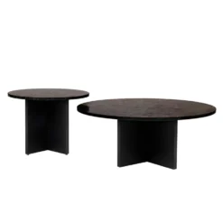 Aston Soffbord Ø65 cm – Granitskiva & svartbetsat underrede