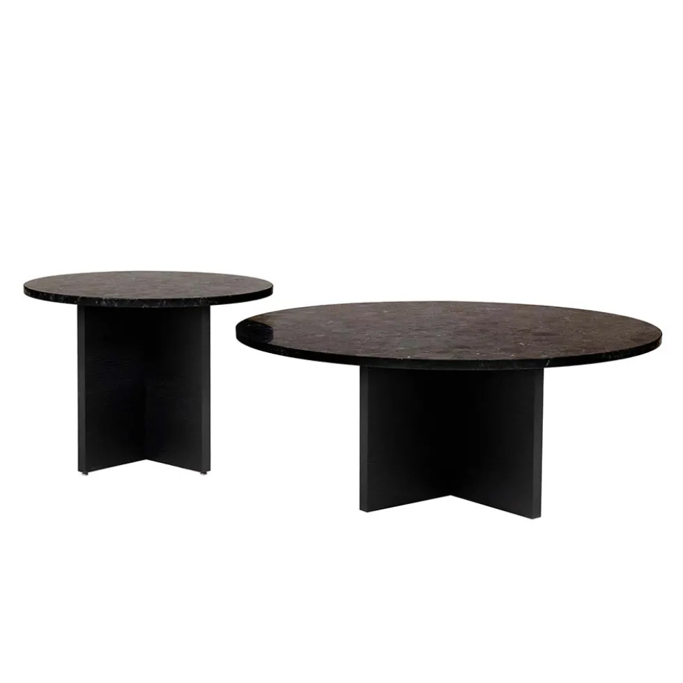 Aston Soffbord Ø65 cm – Granitskiva & svartbetsat underrede