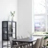 CANE matbord 210 cm svartbetsad ek, svart metallunderrede