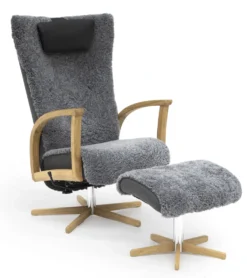 Ekenäs 2.0 fåtölj med pall i fårskinn Grey