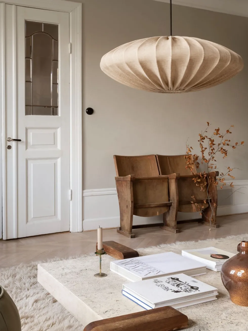 Ellipse 65 – Taklampa i bomull eller linne, 65 cm