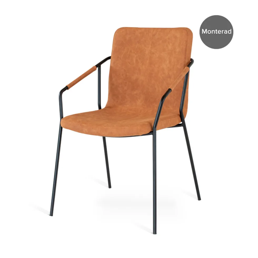EVO stol cognac PU, svarta metall ben