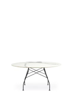 Glossy runt marmorbord 150cm med svarta ben