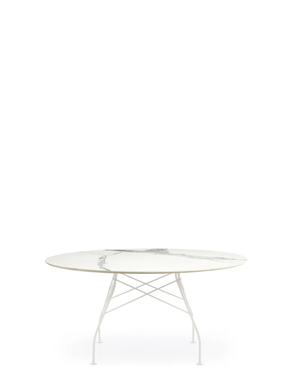 Glossy runt marmorbord 150cm med vita ben