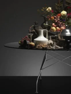 Glossy runt marmorbord 150cm med kromade ben