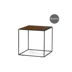 LIME soffbord 50×50 cm brunbetsad ask fiskben/svart metallunderrede