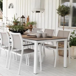 Rodez Dining Table – Svart/Vit Bas + Grå/Natur Skiva
