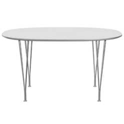 Superellips B611 matbord med vit laminatskiva och kromade ben